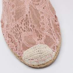 Pre Owned Valentino Pink Lace and Mesh Espadrille Flats Size 37
