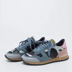 Pre Owned Valentino Multicolor Leather and Suede Rockrunner Sneakers Size 36