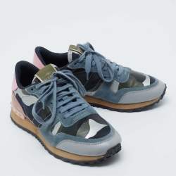 Pre Owned Valentino Multicolor Leather and Suede Rockrunner Sneakers Size 36
