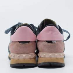 Pre Owned Valentino Multicolor Leather and Suede Rockrunner Sneakers Size 36