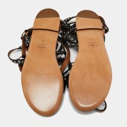 Pre Owned Valentino Black Leather Gladiator Flat Sandals Size 40