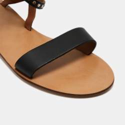 Pre Owned Valentino Black Leather Gladiator Flat Sandals Size 40