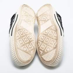 Pre Owned Valentino Black/White Canvas and Leather Star Embellished Slip On Sneakers Size 45