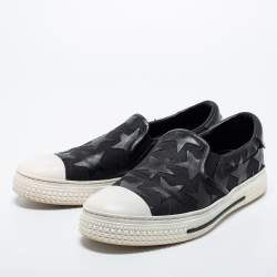 Pre Owned Valentino Black/White Canvas and Leather Star Embellished Slip On Sneakers Size 45
