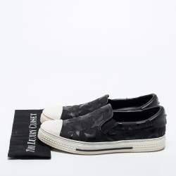 Pre Owned Valentino Black/White Canvas and Leather Star Embellished Slip On Sneakers Size 45