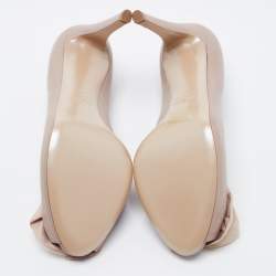 Pre Owned Valentino Beige Leather Rose Accented Peep Toe Pumps Size 40