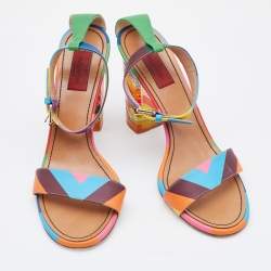 Pre Owned Valentino Multicolor Leather 1973 Rainbow Ankle Strap Sandals Size 40