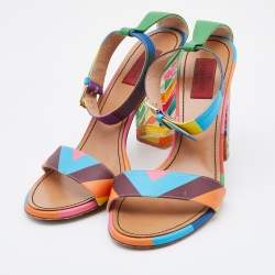 Pre Owned Valentino Multicolor Leather 1973 Rainbow Ankle Strap Sandals Size 40