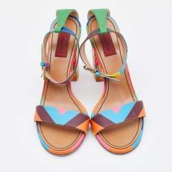 Pre Owned Valentino Multicolor Leather 1973 Rainbow Ankle Strap Sandals Size 40