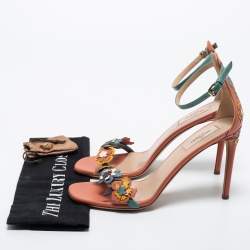 Pre Owned Valentino Multicolor Leather Flower Detail Slingback Sandals Size 38