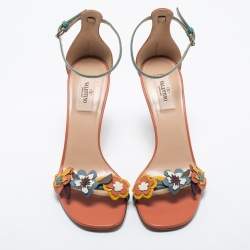 Pre Owned Valentino Multicolor Leather Flower Detail Slingback Sandals Size 38