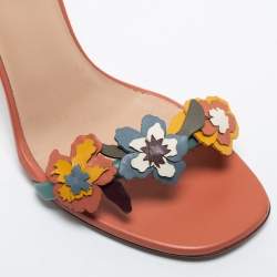 Pre Owned Valentino Multicolor Leather Flower Detail Slingback Sandals Size 38