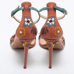 Pre Owned Valentino Multicolor Leather Flower Detail Slingback Sandals Size 38