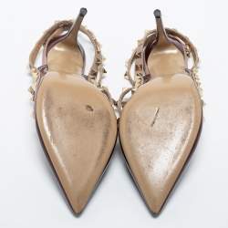 Pre Owned Valentino Burgundy/Dusty Pink Patent and Leather Rockstud Ankle Strap Pumps Size 38