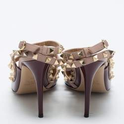 Pre Owned Valentino Burgundy/Dusty Pink Patent and Leather Rockstud Ankle Strap Pumps Size 38