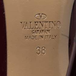 Pre Owned Valentino Burgundy/Dusty Pink Patent and Leather Rockstud Ankle Strap Pumps Size 38