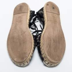 Pre Owned Valentino Black Lace Ankle Tie Espadrille Flats Size 37