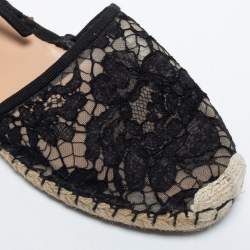 Pre Owned Valentino Black Lace Ankle Tie Espadrille Flats Size 37