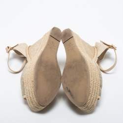 Pre Owned Valentino Beige Mesh and Leather Espadrille Wedge Sandals Size 40