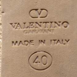 Pre Owned Valentino Beige Mesh and Leather Espadrille Wedge Sandals Size 40