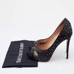 Valentino Black Satin and Mesh Crystal Embellished Platform Pumps Size 37.5