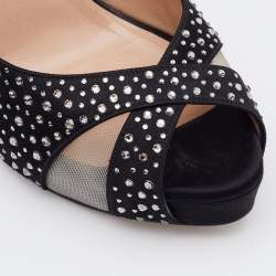 Valentino Black Satin and Mesh Crystal Embellished Platform Pumps Size 37.5