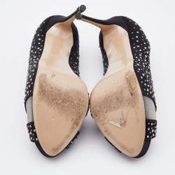 Valentino Black Satin and Mesh Crystal Embellished Platform Pumps Size 37.5