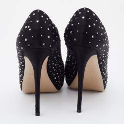 Valentino Black Satin and Mesh Crystal Embellished Platform Pumps Size 37.5