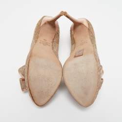 Pre Owned Valentino Beige Floral Lace Couture Bow Peep Toe Platform Pumps Size 39