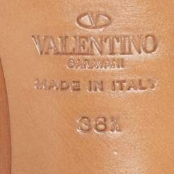 Pre Owned Valentino Tan Leather Studded Coin Ankle Strap Sandals Size 38.5