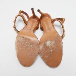 Pre Owned Valentino Tan Leather Studded Coin Ankle Strap Sandals Size 38.5