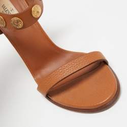 Pre Owned Valentino Tan Leather Studded Coin Ankle Strap Sandals Size 38.5