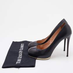 Pre Owned Valentino Black Leather Rockstud Platform Pumps Size 38.5