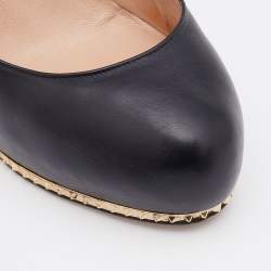 Pre Owned Valentino Black Leather Rockstud Platform Pumps Size 38.5