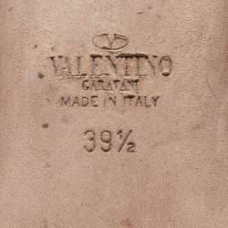 Pre Owned Valentino Red Leather Rockstud Ankle Strap Ballet Flats Size 39.5