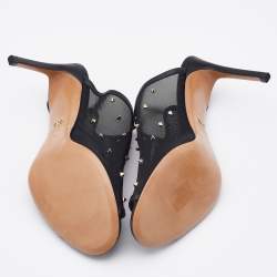 Pre Owned Valentino Black Mesh and Leather Rockstud Open Toe Mules Size 37.5