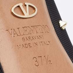 Pre Owned Valentino Black Mesh and Leather Rockstud Open Toe Mules Size 37.5