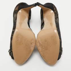 Pre Owned Valentino Black Lace Crystal Embellished Flower Peep Toe Pumps Size 40