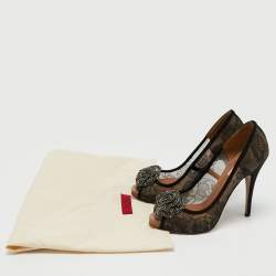Pre Owned Valentino Black Lace Crystal Embellished Flower Peep Toe Pumps Size 40