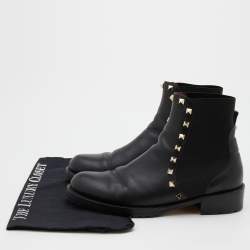 Pre Owned Valentino Black Leather and Stretch Fabric Rockstud Chelsea Ankle Boots Size 38