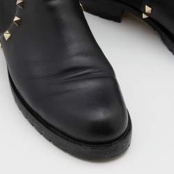 Pre Owned Valentino Black Leather and Stretch Fabric Rockstud Chelsea Ankle Boots Size 38
