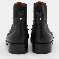 Pre Owned Valentino Black Leather and Stretch Fabric Rockstud Chelsea Ankle Boots Size 38