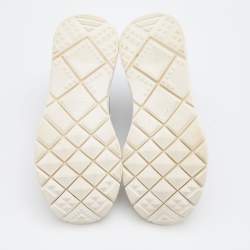 Pre Owned Valentino Silver/Grey Metallic Knit Fabric and Leather High Top Sneakers Size 39