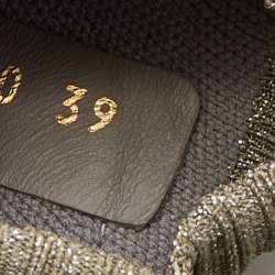 Pre Owned Valentino Silver/Grey Metallic Knit Fabric and Leather High Top Sneakers Size 39