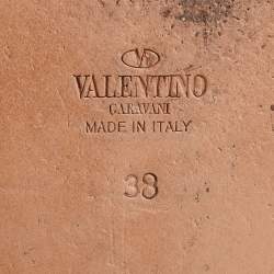 Pre Owned Valentino Brown Leather Rockstud Thong Ankle Strap Flats Size 38