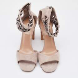 Pre Owned Valentino Beige Suede Chain Link Ankle Strap Sandals Size 38