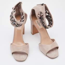Pre Owned Valentino Beige Suede Chain Link Ankle Strap Sandals Size 38