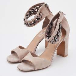 Pre Owned Valentino Beige Suede Chain Link Ankle Strap Sandals Size 38