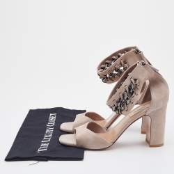 Pre Owned Valentino Beige Suede Chain Link Ankle Strap Sandals Size 38