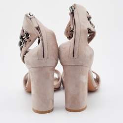 Pre Owned Valentino Beige Suede Chain Link Ankle Strap Sandals Size 38